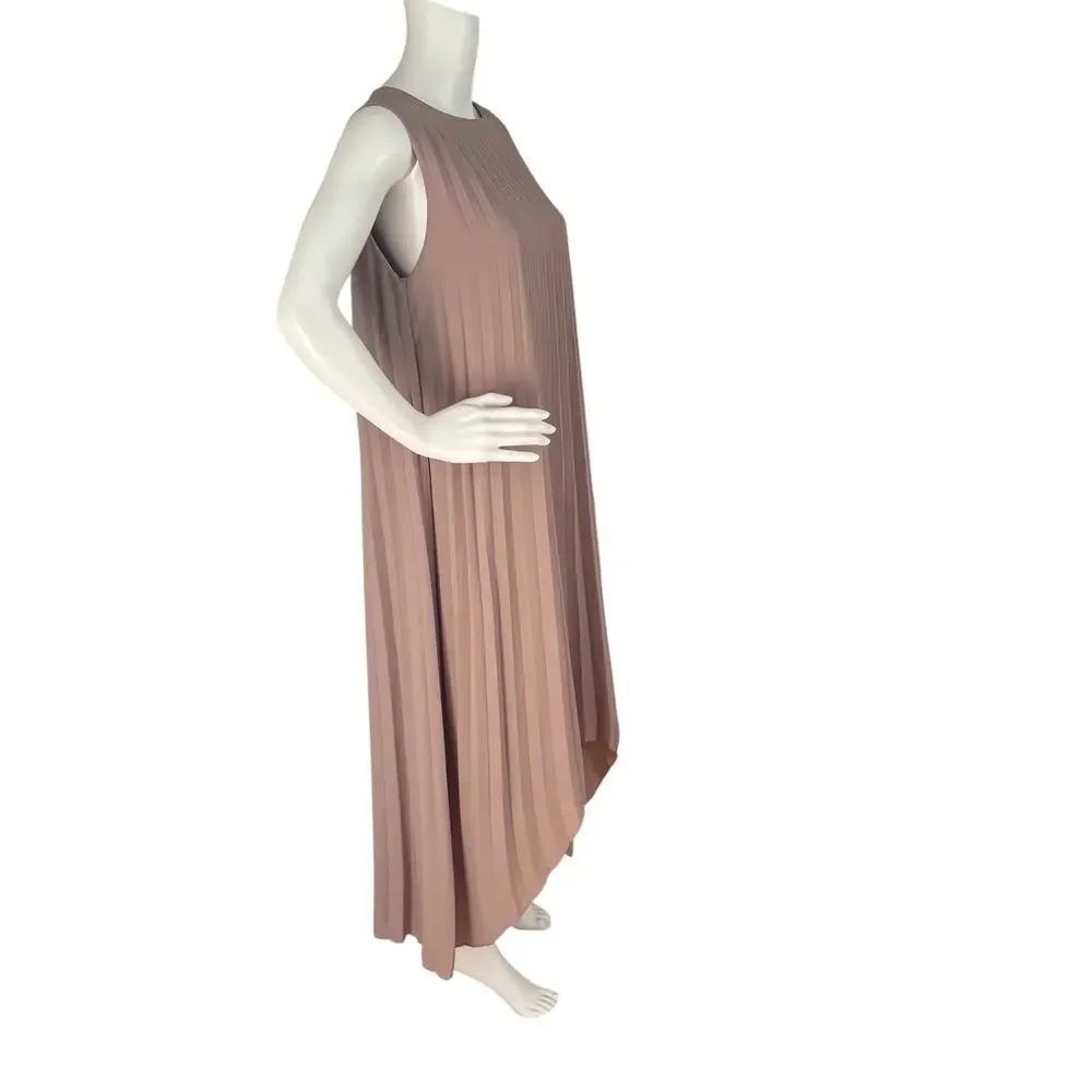 ELLIE MAKIR MIDI PLEATED DRESS MODEST HIGH-LOW HEM WOMEN SIZE LARGE - Picture 6 of 15